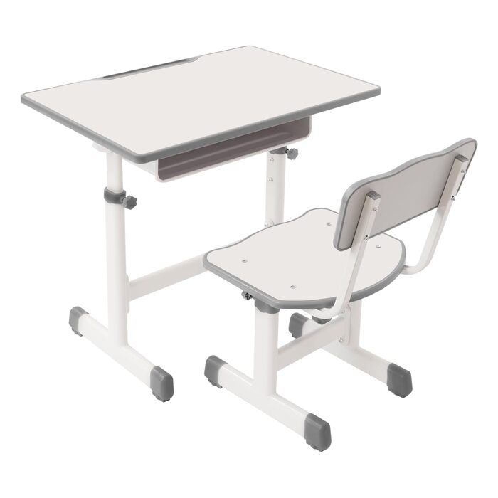 Дитячий письмовий набір, дитячий стіл з регульованою висотою (стіл 64-76 см, стілець 36-42 см), стіл з гачками, шухлядою та лотком для ручок для дітей віком 3-18 років, навчання письму та малюванню (кремово-білий)