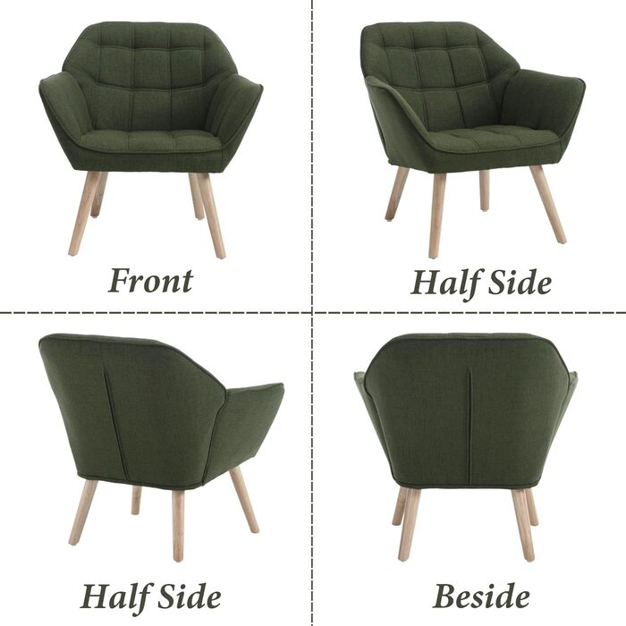 Акцентне крісло-крісло, м&39яке крісло для читання з дерев&39яними ніжками та лляним покриттям, крісло для читання, одномісний диван, крісло під телевізор для вітальні, спальні, затишне місце, зелений 1 зелений