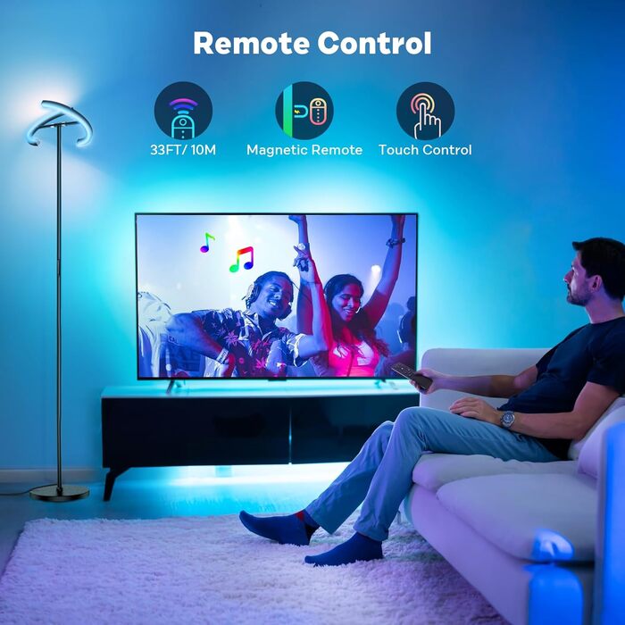 Торшер вітальня LED диммований 20W, LED торшер RGB сучасний стельовий прожектор з дистанційним керуванням 1300lm, 3000K-6000K сенсорний торшер настільна лампа для вітальні спальні офіс готель