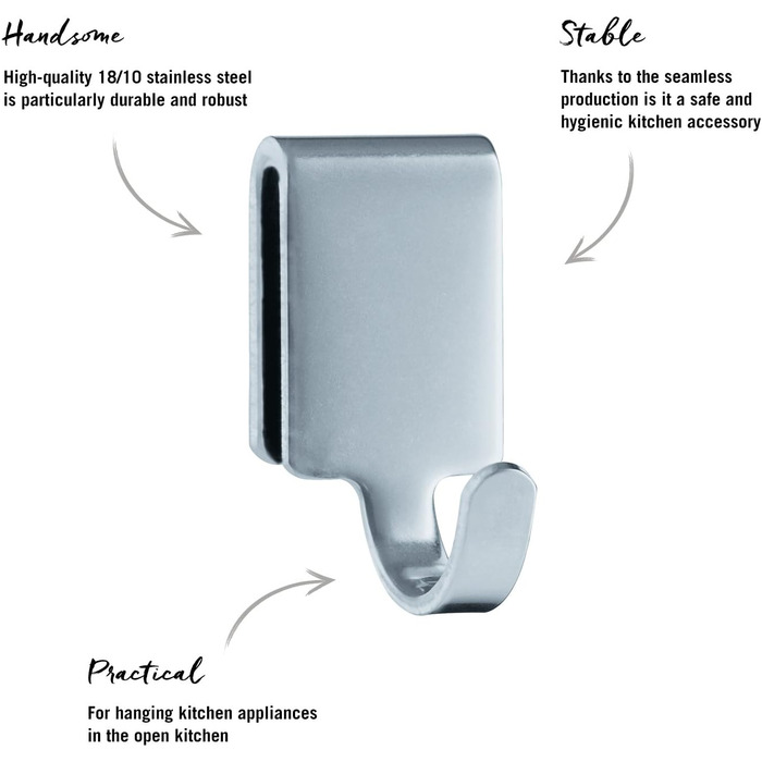 Компонентні, високоякісні гачки для підвішування кухонного посуду, нержавіюча сталь 18/10, можна мити в посудомийній машині, сріблястого кольору, 2-