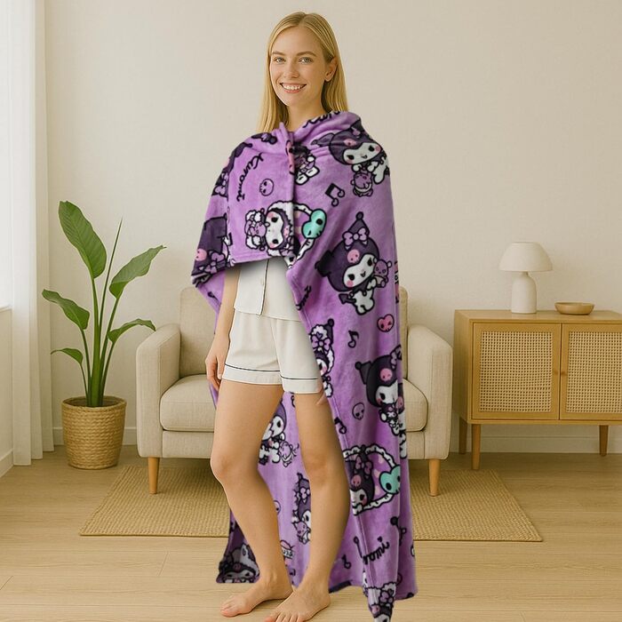 М&39яка ковдра з мікрофібри Kuromi Pink 130x170 см Кавайна ковдра для дівчаток або жінок, плед Sanrio для дивана або ліжка, оригінальна ідея подарунка на Різдво та День народження