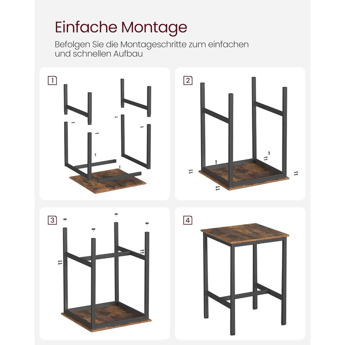 Барний стіл VASAGLE, Стіл для роботи стоячи, Кухонний стіл, Високий, зі сталевим каркасом, 60 x 60 x 92 см, Легке складання, для кухні, вітальні, Індустріальний дизайн, Вінтажний коричнево-чорний LBT25 шт. 60 x 60 x 92 см Вінтажний коричневий чорний