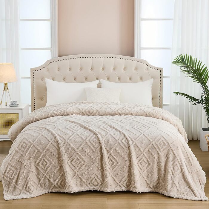 ПОСТІЛЬНА БІЛИЗНА WONGS Плюшева ковдра, Пухнаста, 150x200 см, Бежевий, Тепла флісова ковдра, М&39яка ковдра для дивана, Ковдра для ліжка, дивана, офісу, дівчаток, 150x200 см, Бежевий