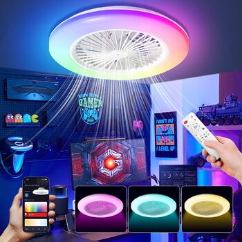 Стельовий вентилятор Lospitch з підсвічуванням 49 см RGB LED вентилятор з дистанційним керуванням, таймером, 6 швидкостей безступінчастого затемнення стельового вентилятора з підсвічуванням