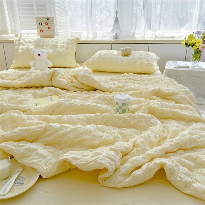 Покривало Mateju, стьобане однотонне, плед з мікрофібри, дихаюче, легке, тонке літнє покривало, м&39яке стьобане покривало для дивана (світло-жовтий, 200 x 230 см) Світло-жовтий 200 x 230 см