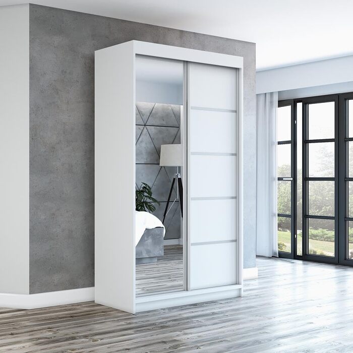 Шафа-купе з розсувними дверима, 2-дверна з дзеркалом, 120 см (білий/білий/білий) Білий/білий/білий 120 x 215