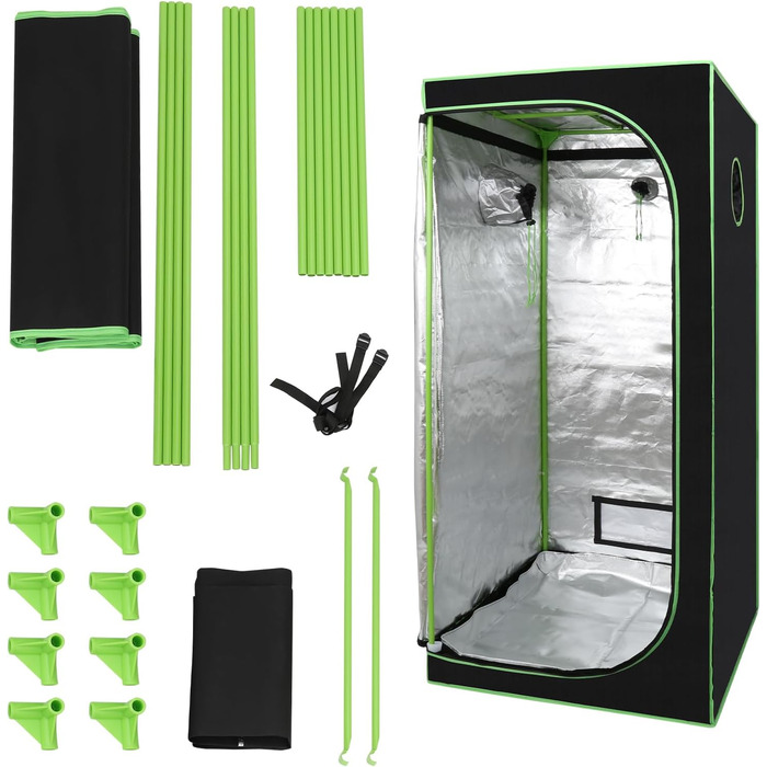 Гроубокс 80x80x180 см для вирощування рослин вдома. Світлонепроникний та водонепроникний, чорно-зелений.