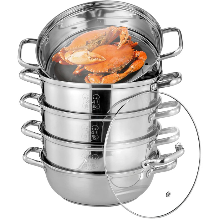 Пароварка 30 см, 5-ти ярусна пароварка з нержавіючої сталі зі скляною кришкою Індукційна каструля Пароварка підходить для всіх тип