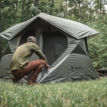 Намет кемпінговий квадратний 4-місний Gazelle Tents T4 Hub GT400GR – швидке встановлення 90 с, знімна підлога, водонепроникний, UV-захист