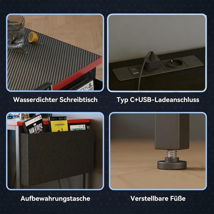 Ігровий стіл 120 x 50 см з перфорованою дошкою, розеткою та невеликим комп&39ютерним столом з двосторонніми полицями та сумкою для зберігання для домашнього офісу, чорний 120 x 50 см