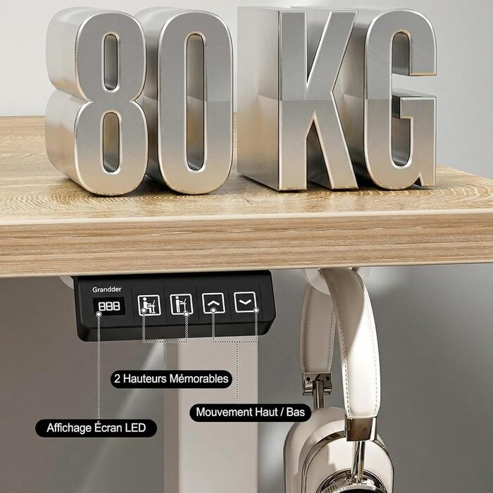 Стіл Grandder з регульованою висотою 140 x 80 см, електричний з 2 функціями пам&39яті, ергономічний стіл для роботи сидячи/стоячи, ігровий стіл з чотирисекційною стільницею, дуб 140 x 80 см, дуб