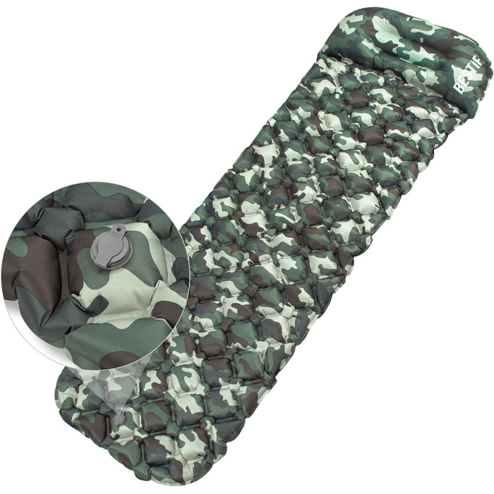 Надувний килимок для сну з подушкою, надлегкий кемпінговий надувний матрац, сумка для перенесення, невеликий розмір для кемпінгу на свіжому повітрі, подорожей у наметі, походів, килимок для сну, трекінговий матрац (камуфляжний, 190 x 56 x 5,5 см) 190 x 56