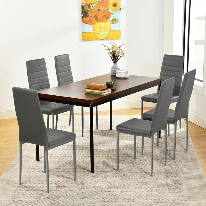 Обідні стільці, комплект з 4 шт. , штучна шкіра, протестовані SGS, висока спинка, водонепроникні, кухонний стілець, обідній стілець або стілець за обіднім столом, сірий ПВХ сірий, 4 стільці