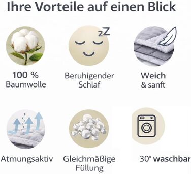 Обтяжена ковдра 6,5 кг 135x200 см зі скляними намистинами, можна прати в пральній машині, 100 бавовна, дихаюча для кращого сну