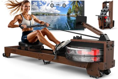 Гребний тренажер V-W3 для домашнього використання високоякісна дерев&39яна конструкція, Bluetooth, водний гребний тренажер, легко складається, підходить для користувачів зростом від 1,2 м до 2 м, вантажопідйомність 175 кг, 2-річна гарантія, оздоблення під