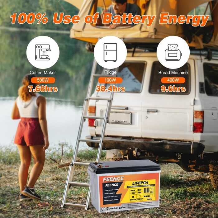 Акумулятор, 200A BMS Bluetooth літій-іонний акумулятор 12V 300Ah, до 15 000 циклів, максимальна енергія 3840 Втгод з низькотемпературним відключенням, ідеально підходить для автофургонів, сонячних батарей, тролінгових двигунів 12V 300AH LiFePO4, 12V 300Ah