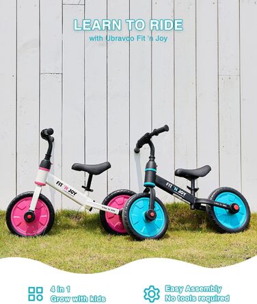 Дитячі велосипеди UBRAVOO Fit 'n Joy, дитячий велосипед-балансир 4-в-1 з педалями та навчальними колесами, дитячий велосипед-трици