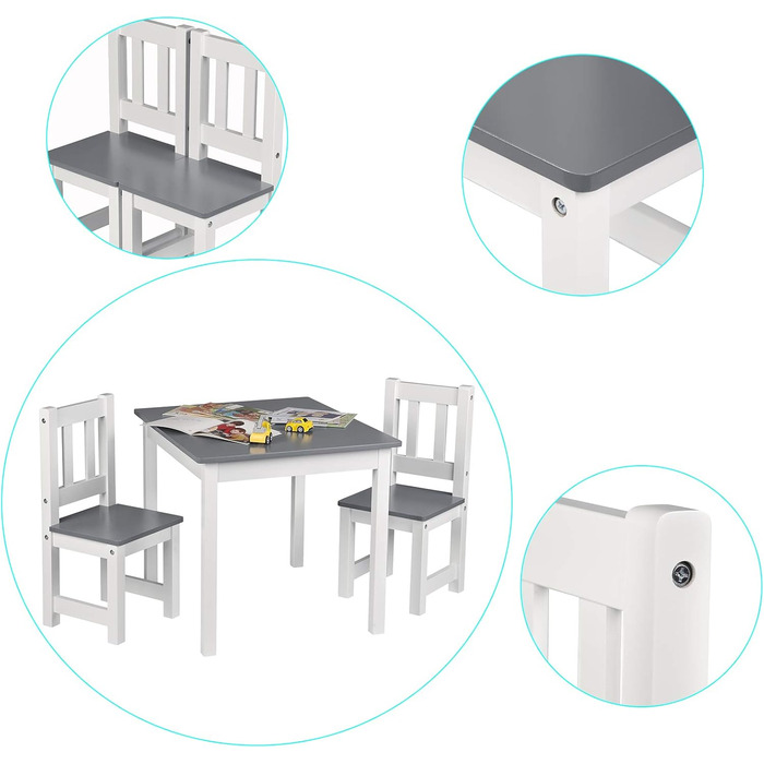 Дитячий стіл WOLTU з 2 стільцями, стіл і стільці для дітей, закруглені краї і кути, дитяча сидяча група з МДФ, стіл 60x48x50 см, с