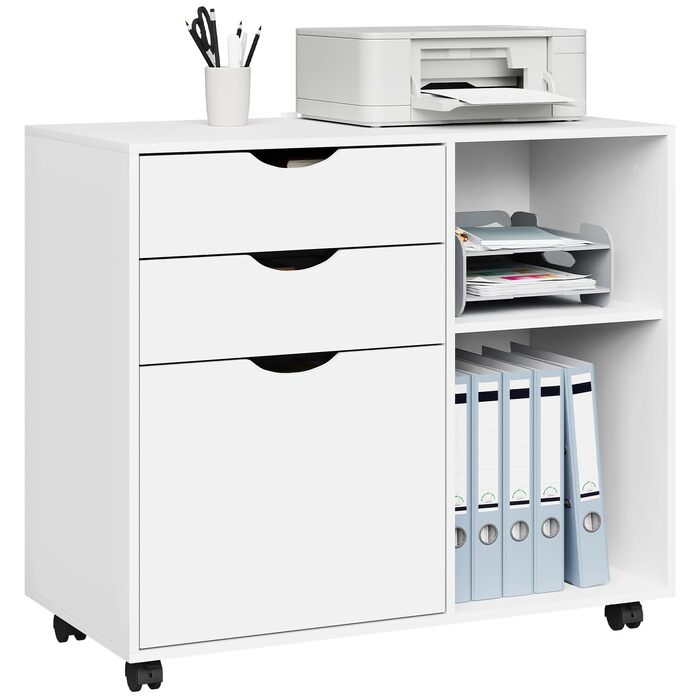Шафа для файлів на колесах WOLTU з 3 шухлядами, мобільна шафа для документів з 5 колесами, офісна шафа з регульованою підвісною системою файлів та полицею, для домашнього офісу, 80x69,5x39,5 см, білий, ASK13ws