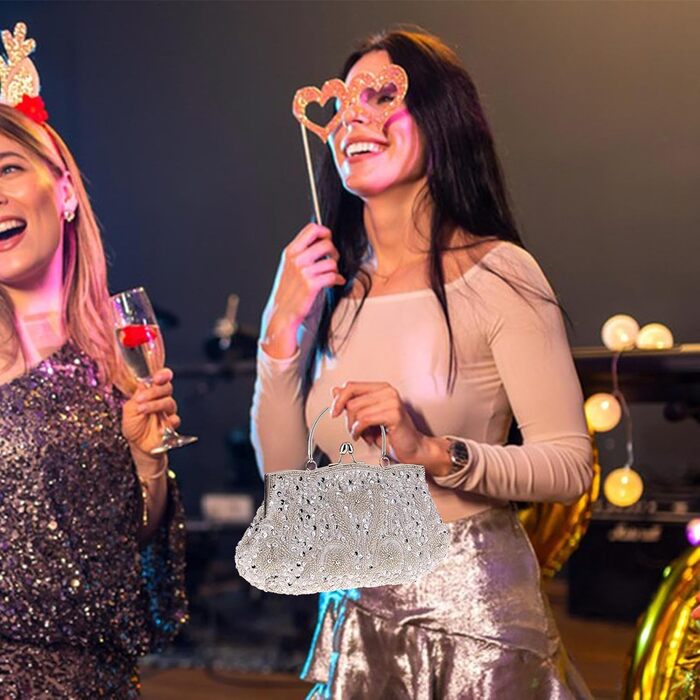 Клатч Перлинний Вечір - Розкішна жіноча сумочка з перлів та ланцюжка для вечірок та урочистих подій. Срібляста перлинна сумочка для нареченої.