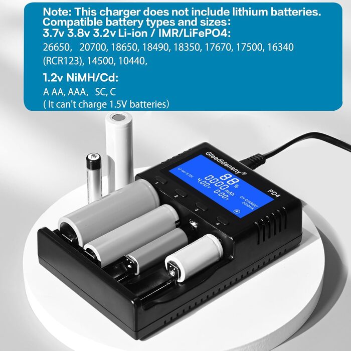 Зарядний пристрій для акумуляторів 18650, універсальний зарядний пристрій, РК-дисплей для акумуляторних батарей 3.7V, 3.8V, 3.2V, 26650, 20700, 18650, 18350, 17670, 17500, 16340 (RCR123), 14500, 1.2V, AA AAA SC C