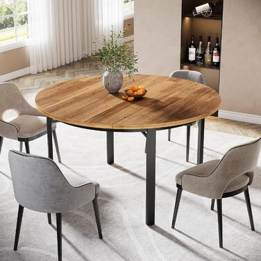 Круглий обідній стіл Tribesigns для 4-6 осіб, кухонний стіл 118,5 см, обідній стіл з суцільними металевими ніжками, круглий обідній стіл для їдальні, кухні