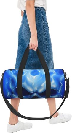 Синя смугаста сумка-дорожня сумка з черепом, кругла, великої місткості, легка та міцна, подарунок для походів, відпустки, ділових поїздок та іншого, синій полумяний череп, універсальний розмір