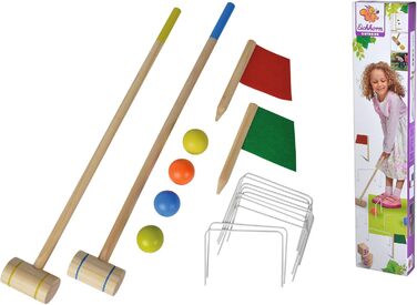 Крокетна іграшка Eichhorn для активного відпочинку на відкритому повітрі, з 2 молотками та 4 м&39ячами, включаючи стартовий/фінішний прапорець та 10 обручів, виготовлена з соснової деревини, від 3 років, одинарна