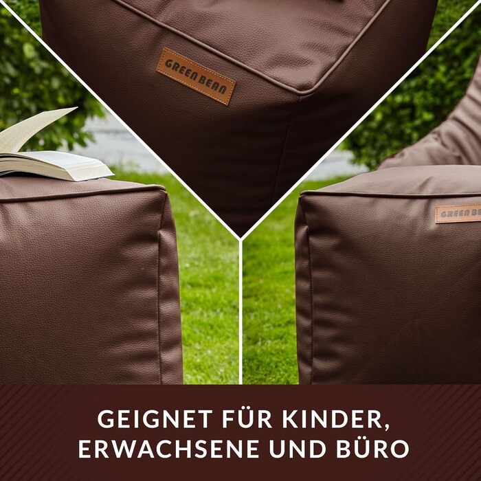 Пуф зі штучної шкіри Green Bean з наповнювачем з EPS-бісеру - 40 x 40 см - ідеальне доповнення до крісла-мішка - кубічний пуф/табурет/підніжка - темно-коричневий - 40x40x40 см кубічний темно-коричневий