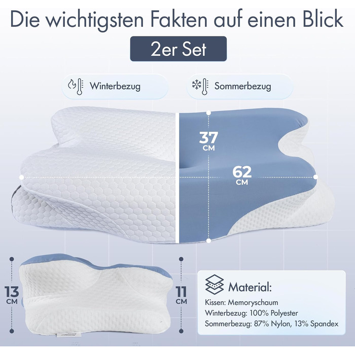 Ортопедична подушка для шиї Knoop Home & Living з піни з ефектом пам&39яті - Ергономічна подушка від болю та напруги в шиї - Ідеально підходить для сну на боці та спині - Знімний чохол