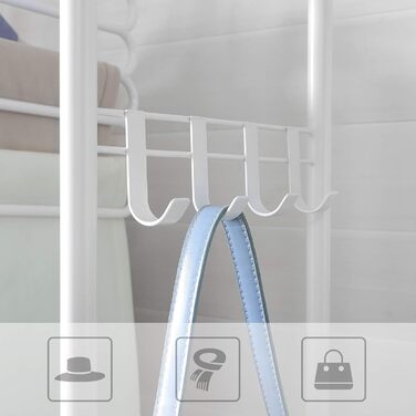 Вішалка для верхнього одягу, Шафа, Вішалка для одягу, з полицею для взуття, Вішалка для взуття, Передпокій, Спальня, 58 x 28 x 181 см, Скандинавський, Білий Золотий HSR81WN Матовий білий Золотий дуб