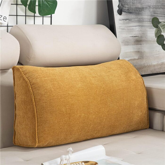 Подушка для дивана, 70 x 35 x 17 см, велика подушка для спинки дивана, клиноподібна подушка, подушка для поперекової підтримки, трикутний підголівник зі знімним чохлом (жовтий)