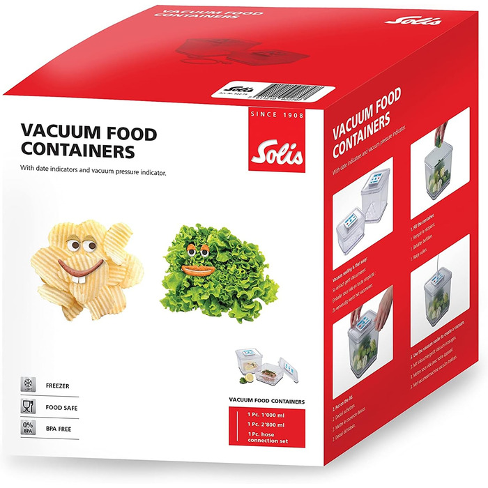Набір контейнерів для вакуумного пакувальника Solis, 2 шт. вакуумна банка 1000 2800 мл, квадратний вакуумний контейнер для вакуумного пакувальника з індикатором дати та вакууму