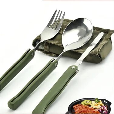 Універсальний набір ножів та виделок з 3 предметів з акриловою ручкою, багаторазовий складний посуд з нержавіючої сталі з ложкою, рюкзак, посуд для дому, активного відпочинку, кемпінгу
