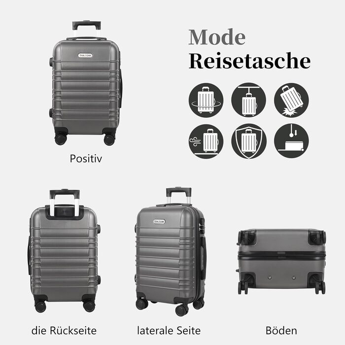 Ручна поклажа, 20-дюймова валіза з твердою оболонкою, візок, легка валіза на колесах з ABS-пластику, дорожня валіза з 4 колесами, 3-значний кодовий замок (темно-сірий, 41 л) Темно-сіра ручна поклажа (M)