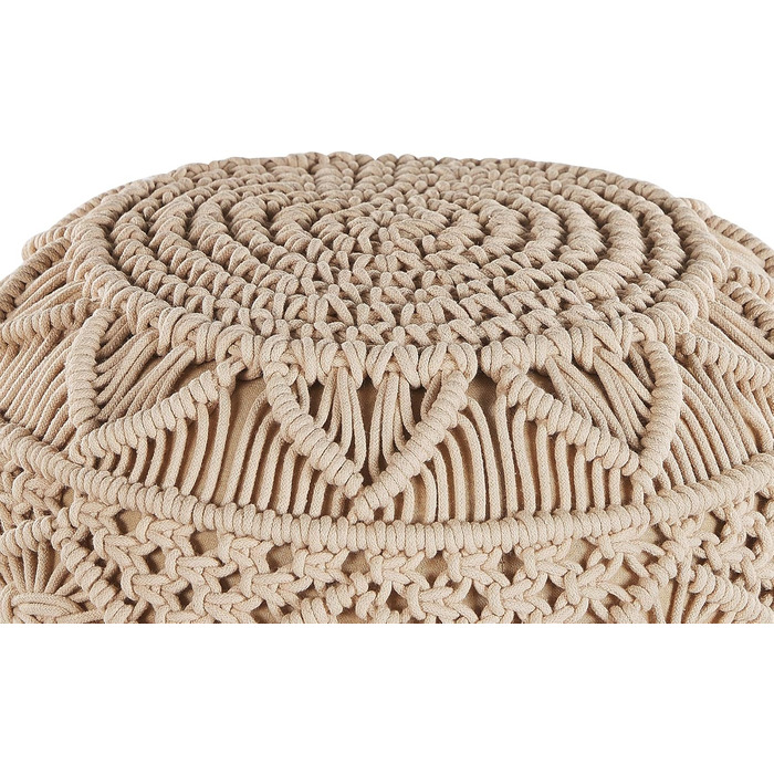 Подушка-шезлонг Beliani Pouf з в&39язаним м&39ячим сидінням, бежева, 40x40 см, кругла, бавовна, Кайсері