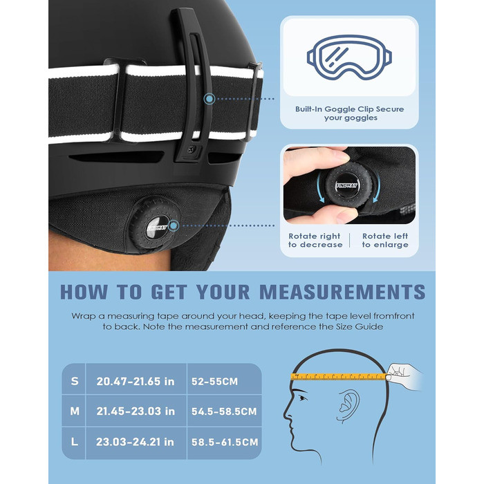 Лижний шолом Findway для чоловіків та жінок, унісекс шолом для зимових видів спорту для катання на лижах/сноуборді з системою вентиляції, шолом для сноуборду для дорослих та дітей M (54,5-58,5 см) A1-чорний