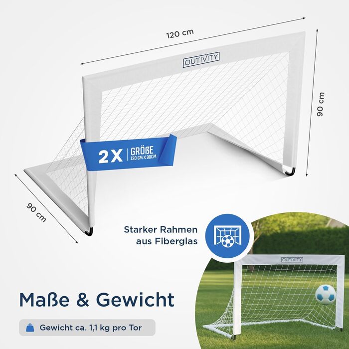 Дитячі футбольні ворота, комплект з 2 шт. , білі, без перешкоди, кожні 120x90 см, включаючи 82 кілочки та сумку для перенесення, висувні футбольні ворота для дітей садівничого віку