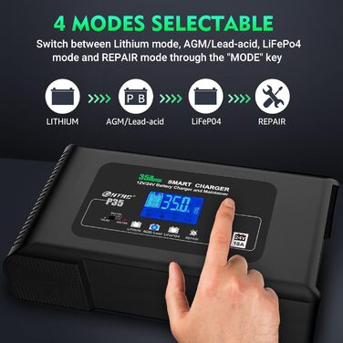 Автомобільний зарядний пристрій Haisito 12V/24V 35A, інтелектуальний швидкий зарядний пристрій автомобільний, автомобільний мотоци