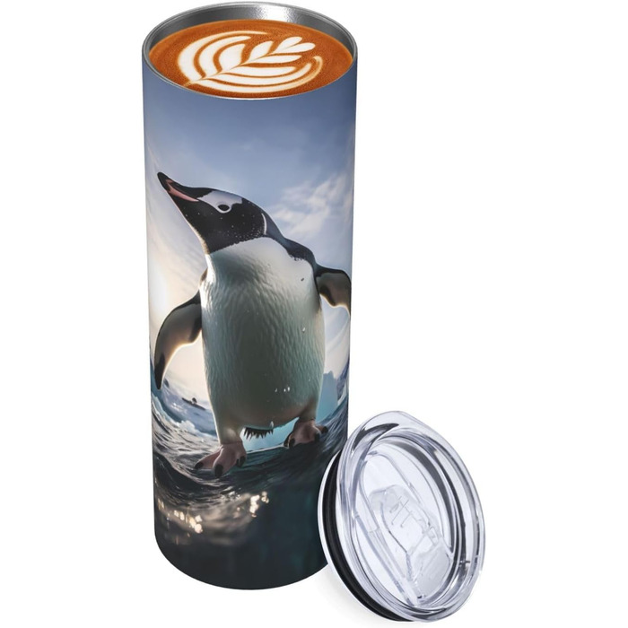 Кухоль з прямою трубочкою, пінгвіни, принт, дорожній кухоль, підходить для кемпінгу, офісу та дому, 590 мл