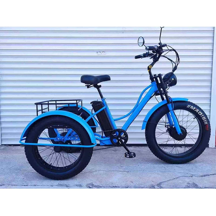 Електричний триколісний велосипед для дорослих (7 швидкостей), 24-дюймовий електротрайк з товстими шинами, великий кошик/регульоване ширше сидіння, круїзерні велосипеди для дорослих з фарою, зелений