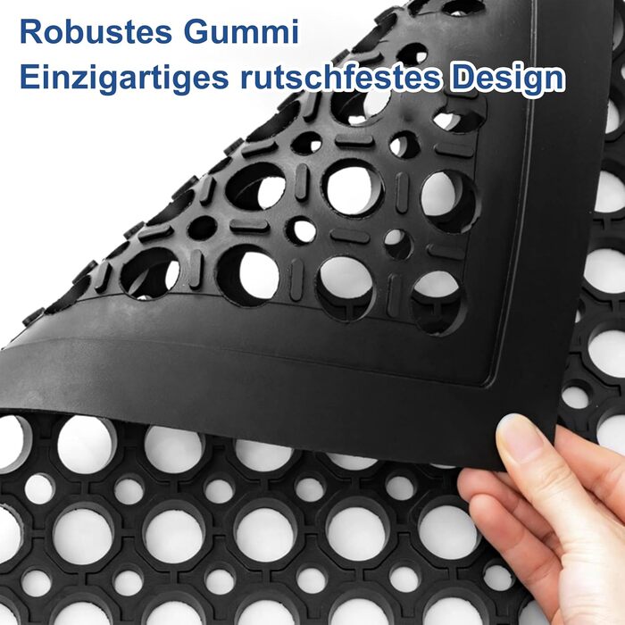 Гумовий килимок MYOYAY, продається по метражу, кільцевий гумовий килимок, килимок для вулиці 90x150 см, нековзний гумовий дренажний килимок, килимок у формі стільників для вулиці, кухні, ванної кімнати, тераси, дитячих майданчиків, саду, чорний