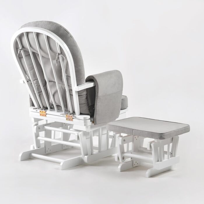 Крісло-гойдалка з підніжкою - Регульована спинка, крісло для годування та крісло для телевізора, функція крісла для годування, ідеально підходить для будь-якої вітальні, крісло з натурального дерева сіро-білого кольору, крісло для читання з функцією відки