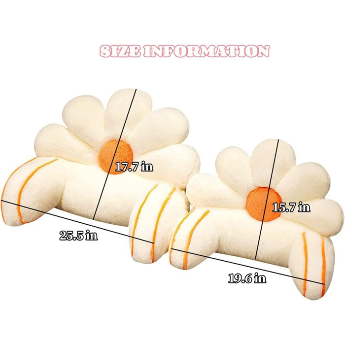 Подушка для читання з підлокітником мила спинка зі штучного хутра у формі квітки, подушка для читання для сидіння в ліжку, відпочинку, перегляду телевізора, ігор, чохол, який можна прати (50 x 40 см, білий) 50*40 см Білий