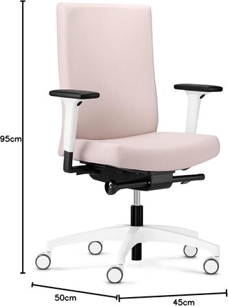 Ергономічне офісне крісло, зроблене в Німеччині Зручна спинка з регулюванням висоти Індивідуально регульована глибина сидіння (світло-рожевий)