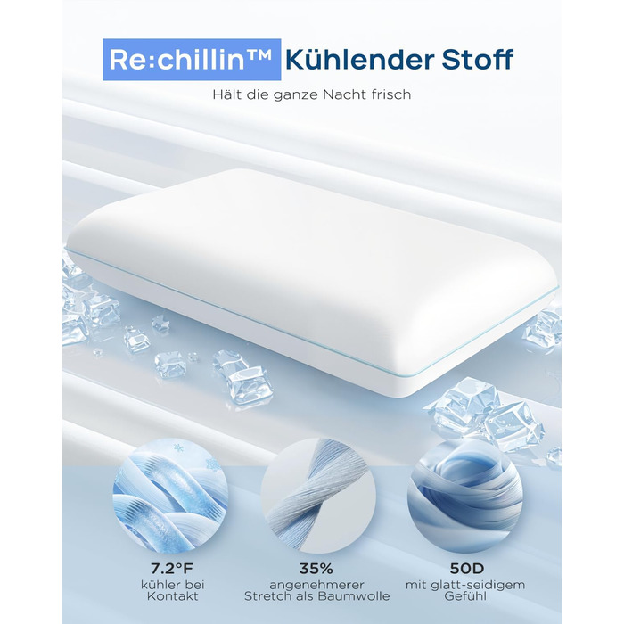 М&39яка охолоджувальна подушка, подушка з піни з ефектом пам&39яті 40x60, охолоджувальна подушка для сну, ортопедична подушка від болю в шиї, ергономічна подушка для підтримки шиї, подушка проти хропіння для тих, хто спить на боці, 40 x 60 см, білий-м&39я