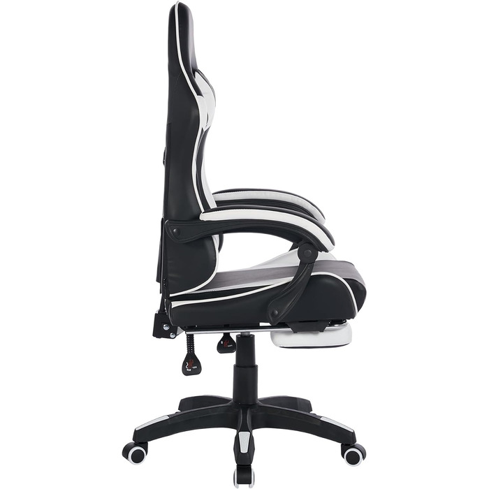 Ергономічне ігрове крісло з поворотом на 360 у гоночному дизайні, шкіряне офісне крісло з високою спинкою та регульованою висотою, з підставкою для ніг, підголівником та поперековою опорою для офісу та ігор (білий чорний)