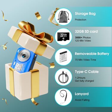 Підводна камера 4K UHD, 64-мегапіксельна цифрова камера з автофокусом, водонепроникна з картою пам&39яті 32 ГБ, захист IP68 та 16-футова підводна камера з IPS HD екранами, 16-кратним плаваючим цифровим зумом, підсвічуванням, для підводного плавання UP014B