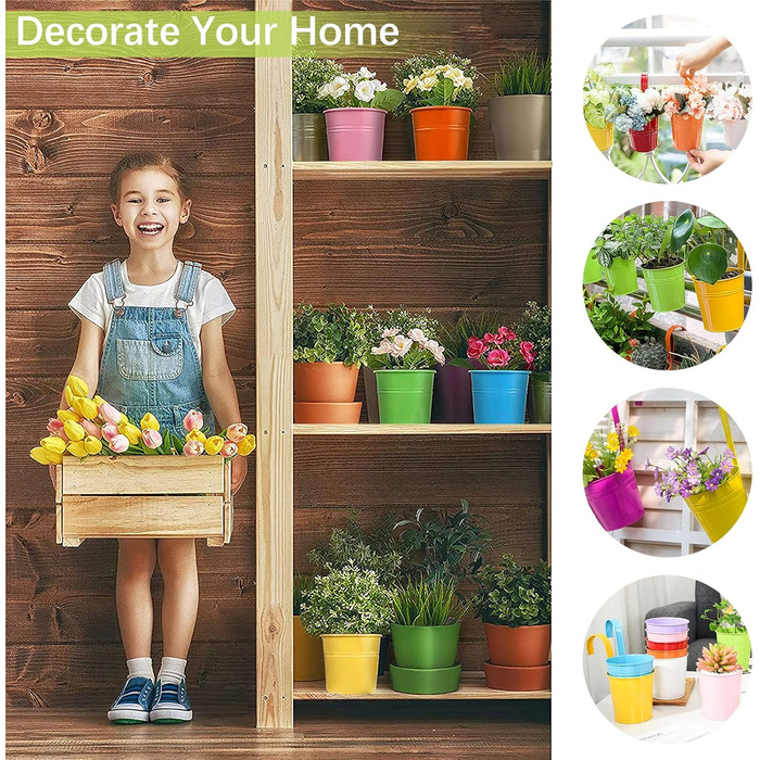 Підвісні горщики для квітів GIOVARA, підвісний горщик для квітів з дренажним отвором, 10 шт. різнокольорових садових горщиків з ін