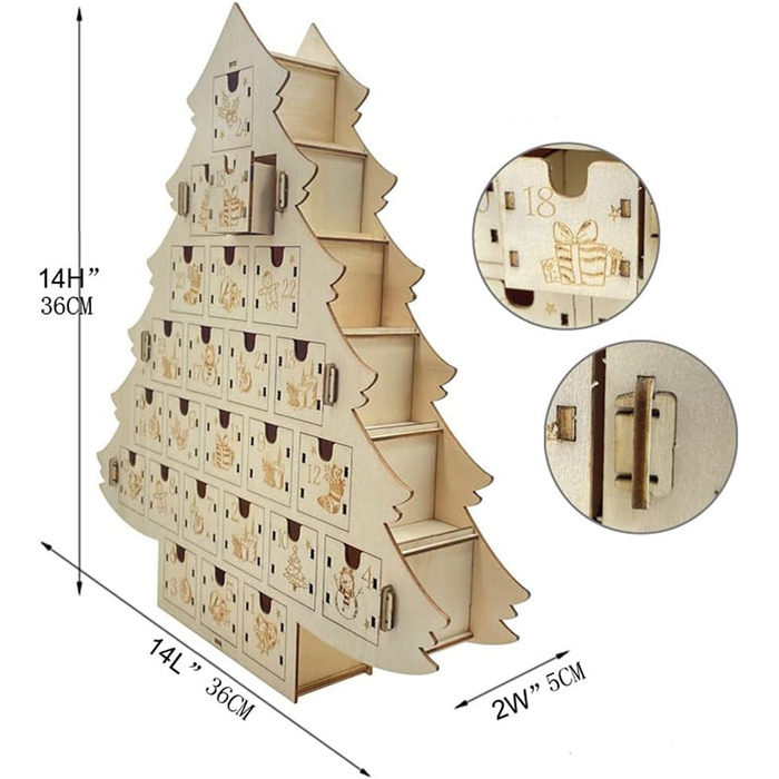 Дерев'яний календар для різдвяної ялинки 24 дні Kelisdi